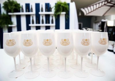 Goblets display on table Brown Brothers Summer of Prosecco Pop-Up Beach Bar