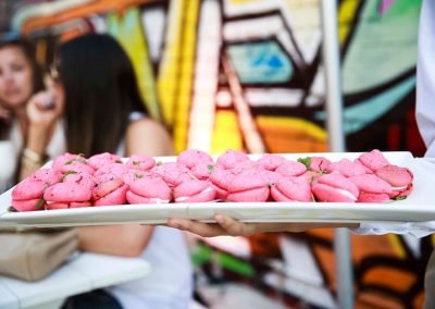 Macarons pink on plate Brown Brothers Summer of Prosecco Pop-Up Beach Bar