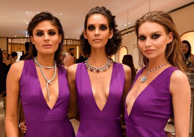 Models wearing Builgari diamond necklaces