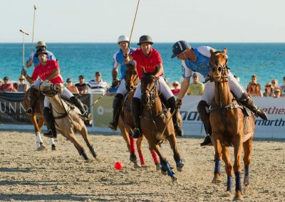 5 players on horseback Cable Beach Broome Polo Tournament