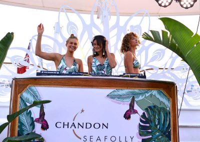 DJ and 2 female models swimsuits Chandon x Seafolly PR launch event