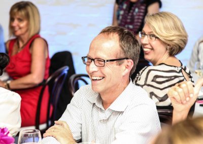 Guests laughing sitting at table Credit Union Australia National Business Strategy