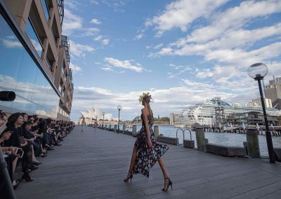 Model walking with Sydney Opera House as the backdrop in the Do Manh Cuong Back to Nature Fashion Parade