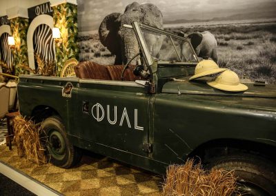 Vintage car and safari hats Dual Australia Exhibition Stand Safari Glam
