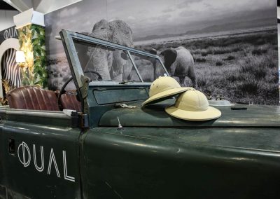 Close up vintage car and hats Dual Australia Exhibition Stand Safari Glam