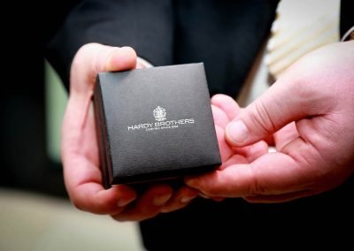 Close up hand holding jewellery box Hardy Brothers 160th Anniversary Celebration Dinner