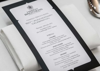 Menu Hardy Brothers 160th Anniversary Celebration Dinner