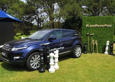 Car on lawn green wall display Land Rover Polo Club for Polo in the City English Polo Garden