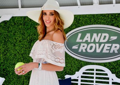 Female model posing Land Rover Polo Club for Polo in the City English Polo Garden