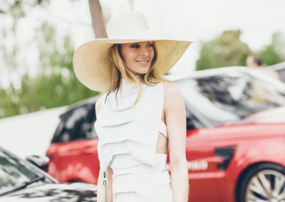 Jennifer Hawkins in a big hat smiling Land Rover Polo Club for Polo in the City Miami