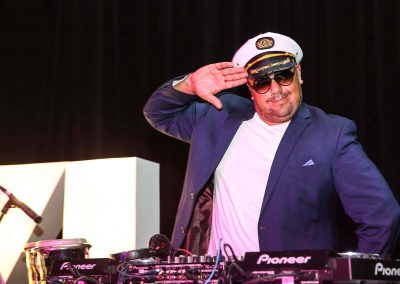 DJ wearing sailor cap Mirvac Christmas Party Ahoy Sailor Nautical