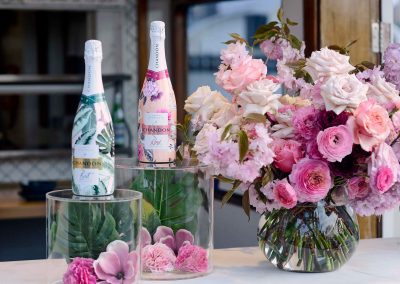 Display of champagne and flowers