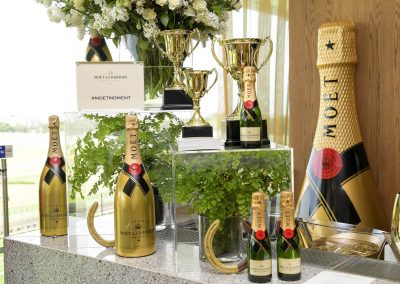 Display champagne bottles cup Moet Spring Champion Stakes Day VIP Corporate Hospitality Lounge