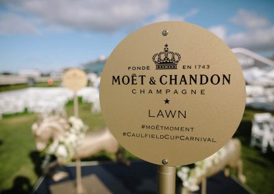 Metal sign Moet et Chandon Lawn at Melbourne Racing Club