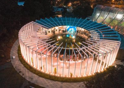 The Calyx at Royal Botanical Gardens Sydney aerial shot at night