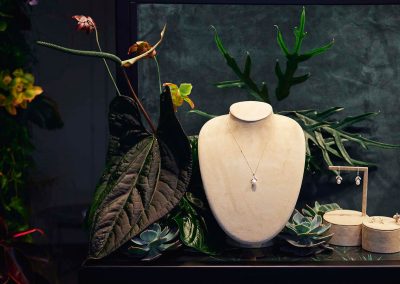 Pearl necklace and earring on display at the Paspaley Monsoon Collection Launch