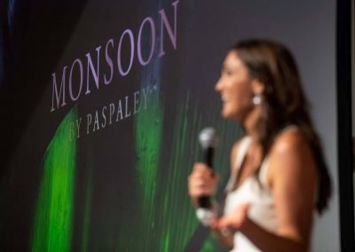 MC on stage at Paspaley Monsoon Collection Launch