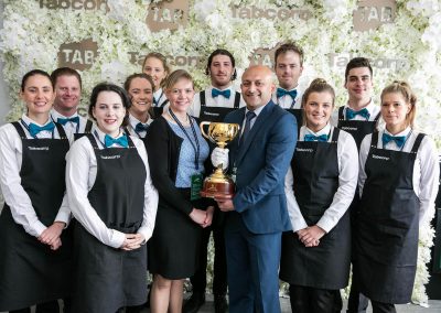 Guests and staff group photo Tabcorp Birdcage Marquee Alfresco Cafe