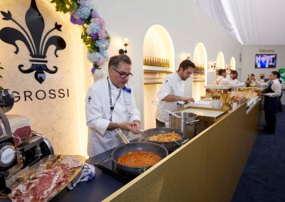 Guy Grossi cooking pasta in the Tabcorp Birdcage Marquee