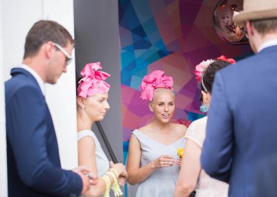 Guests talking Tabcorp Birdcage Marquee Melbourne Cup 2014