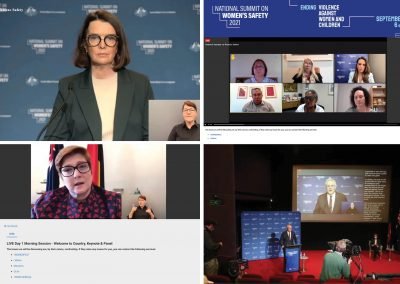 Keynote speakers split screen at the National Summit on Women's Safety